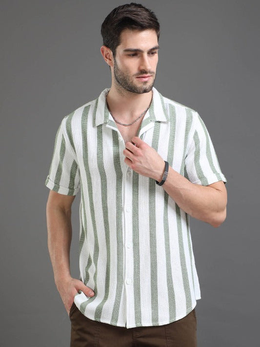 Green Striped Half Sleeve Casual Shirt for Men | Zibilo
